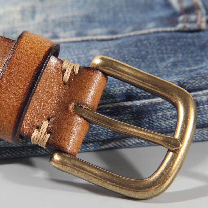 Thick Cowhide Belt Women's Pure Copper Button Top Cowhide All-match Casual Jeans Belt High Quality Retro Luxury Women Belt
