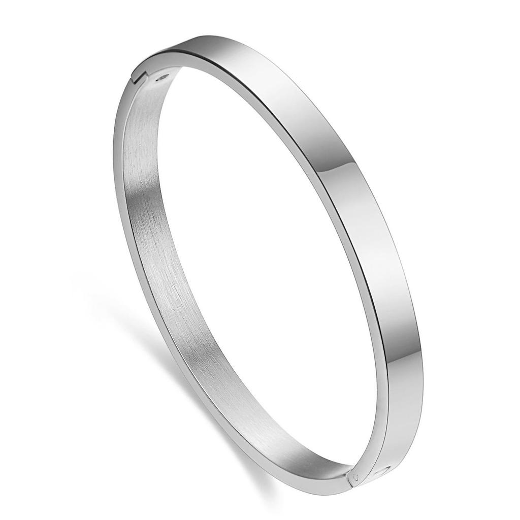 Stylish Zirconia Open Cuff Bracelet - 4MM/6MM Stainless Steel Couple Design