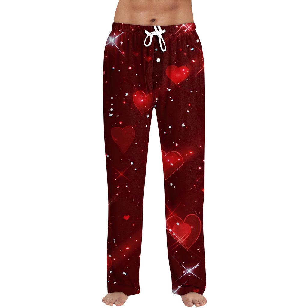 Men's Valentine's Day Printed Drawstring Long Pants Casual Pajamas
