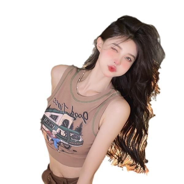 Summer letter printing niche pattern new women's short navel vest