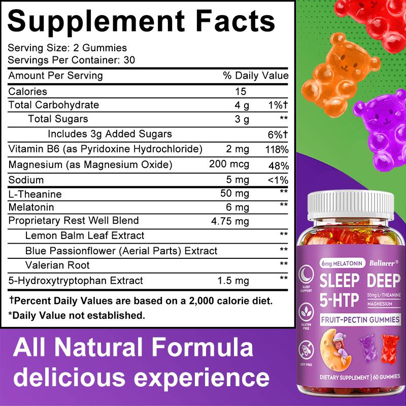 Sleep Gummies with L‑Theanine & Magnesium,Natural Berry Fruit‑Pectin Gummy, 60 Count 30‑Servings Dietary Supplement