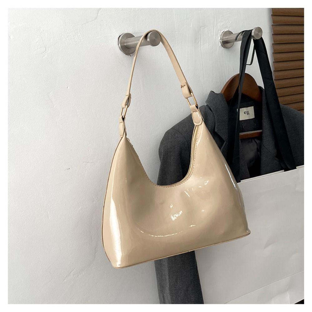 Women Retro Casual Shoulder Bags Glossy Solid PU Leather Shopper Bag Fashion Female Handbags