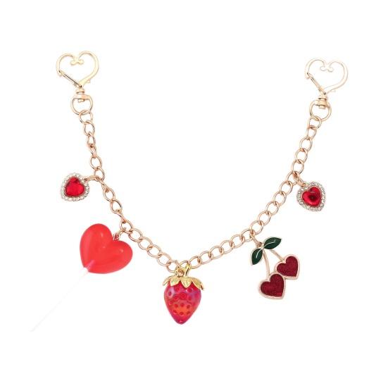 

Cherry Bag Charm Pink Cherry Heart Charm Strawberry Charm Chain Sparkling Purse Charm for Women Handbag Tote Accessory