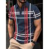 Business Men's Polo Shirt Casual Summer Short Sleeve Top Lines Pattern Printed Buttons Fashionable Golf Shirt