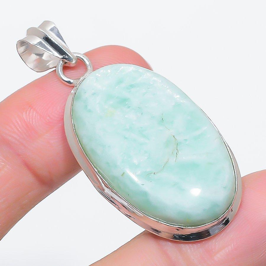 Natural Amazonite Gemstone 925 Sterling Silver Jewelry Pendant 2.01" Z4v26