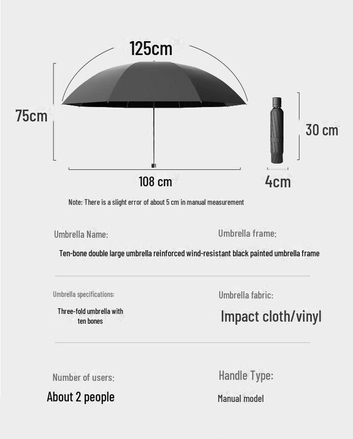 Twelve-Bone Folding Sunshade Umbrella - Large, Black, Logo-Printed for Sun and Rain Protection