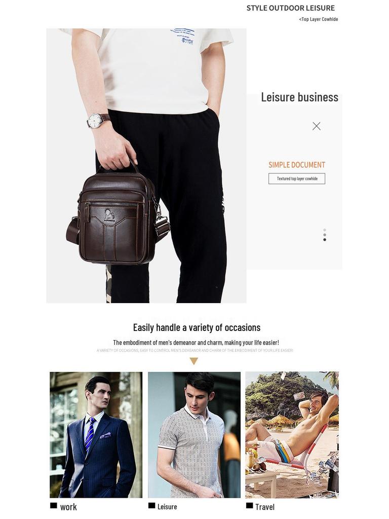 Old Lion Men's Retro Cowhide Messenger Bag - European & American Fashion Small Shoulder Bag