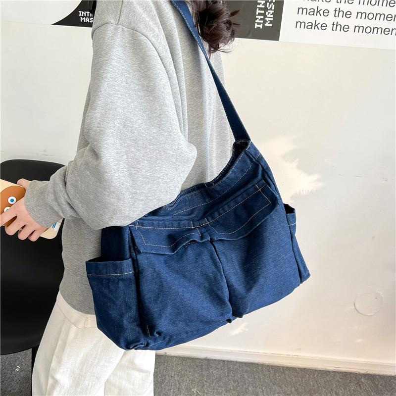 Джинсовая сумка Женская большая вместительная сумка через плечо Студенческая сумка через — фото 3