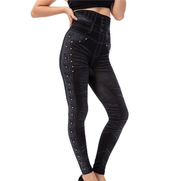 Imitation Denim Jeans Leggings Fashionable Printed Denim Leggings Stretch Fit Hip Lifting Pants
