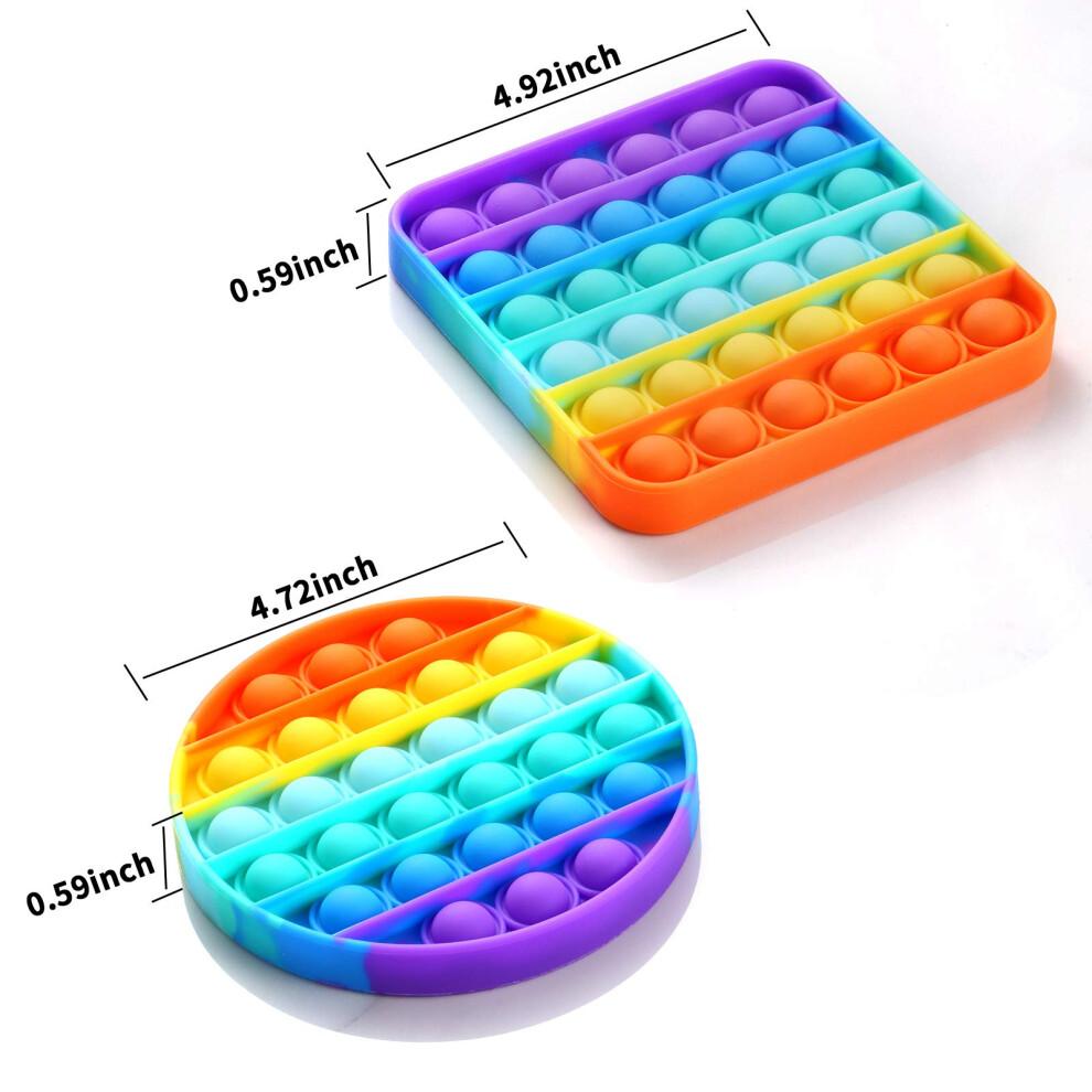 2 Packs Pop Fidget Sensory Toys  Autism Special Needs Stress Relief Silicone Pressure Relieving Toys  Round and Square Squeeze Toys for Kids Children
