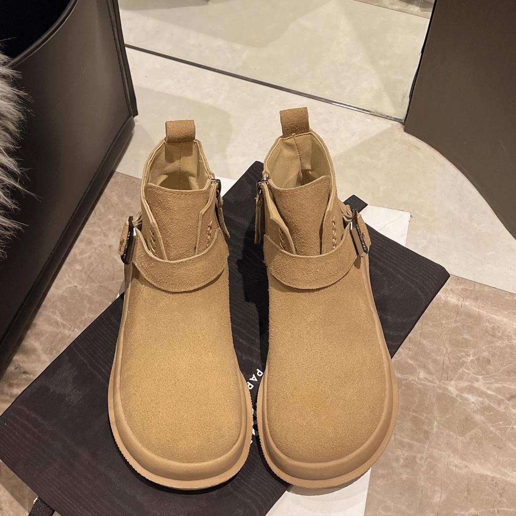 Flats Ankle Women Snow Sneakers Boots Belt Buckle Suede Winter Fashion Women Shoes New 2025 Trend Casual Walking Non Slip Boots