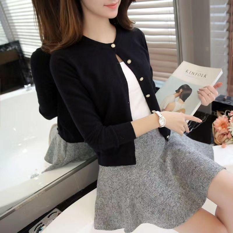 Autumn Winter Knitted Cardigan Women's Sweater Jacket 2025 Round Neck Long Sleeve Korean Version Thin Top Solid Color Casual Simple Outer Top Clothing