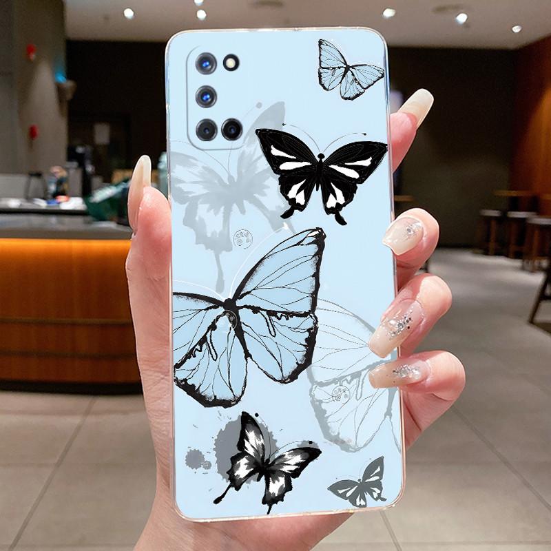 For Oppo A92 A72 A52 4G Case CPH2059 CPH2067 CPH2069 Aesthetic Fashion Luxury Butterfly Flowers Clear Soft Silicone Bumper Cover