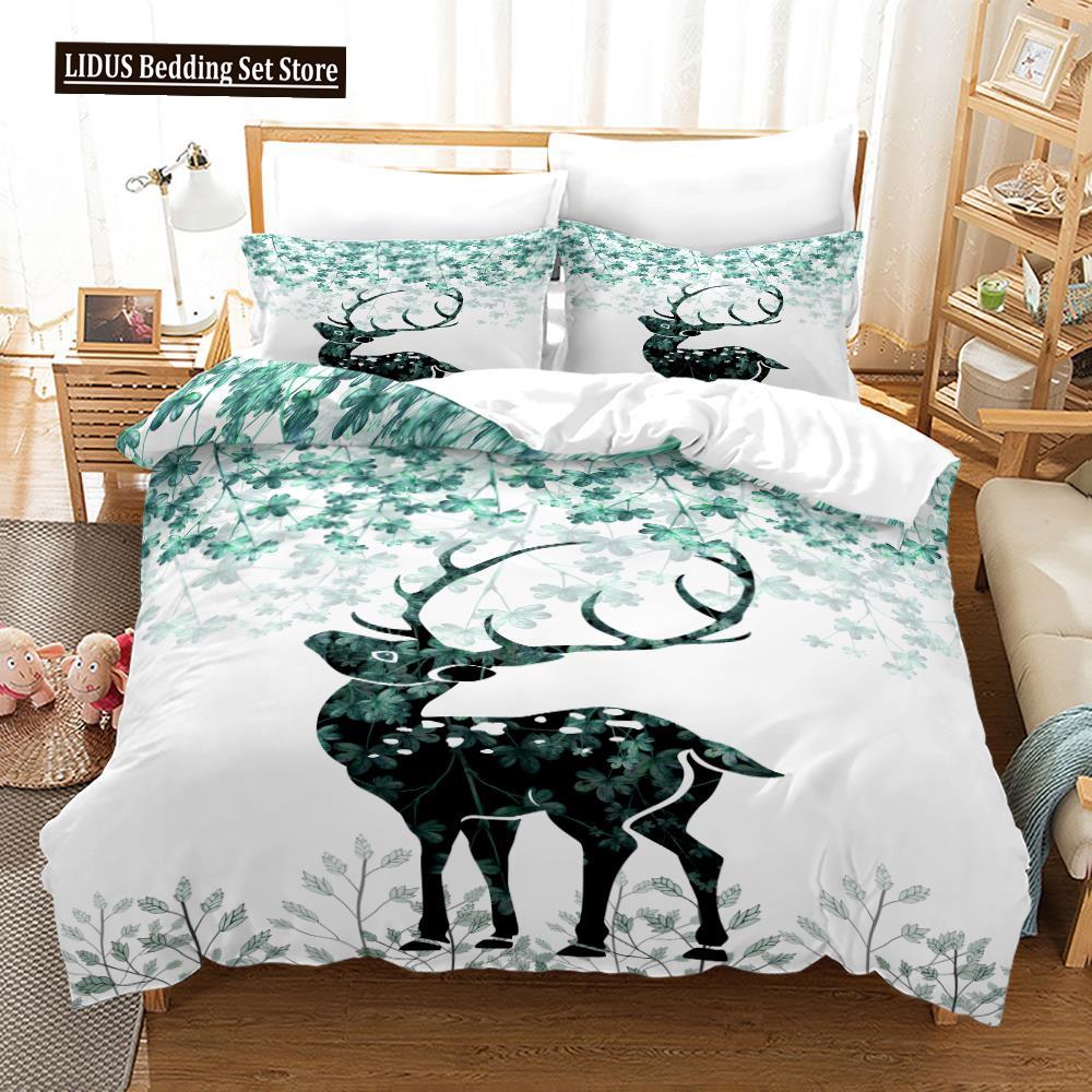 Deer Duvet Cover Set King Polyester Bedding Set For Kid Children Gift Bedding Set 3D Animal Giraffe Purple Theme Comforter Cover