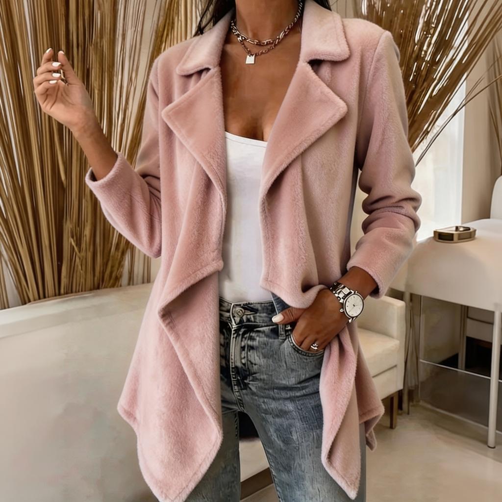 Women's Casual Open Front Wool Cardigan Coat, Long Sleeve, Color, Fall Winter Outerwear