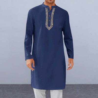 Men's Kaftan Robe O-Neck Long Sleeve Abaya Breathable Button-up Thobe Arabic Ihram Clothing for Casual Occasions Prayers
