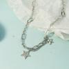 Hiphop Sterling Silver Color Crystalline Tassel Women Star Charm Necklaces Pendants Bridal Party Event Wedding Occasion Jewelry Chokers