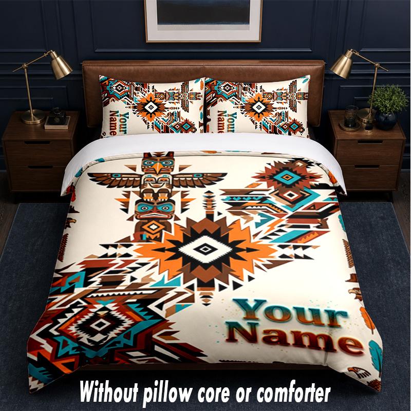 Set de așternut cu tematică patriotică americană, text sau nume personalizat, 3 piese, 1 cearșaf de deasupra și 2 fețe de pernă, așternut personalizat pentru casă