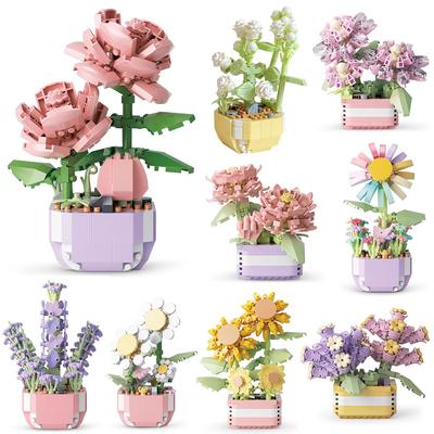 Creative Mini Block Baby Building Blocks Toy Flower Bouquet Block Set Assembly Micro 3d Building Bricks Toys For Kids Girl Gifts