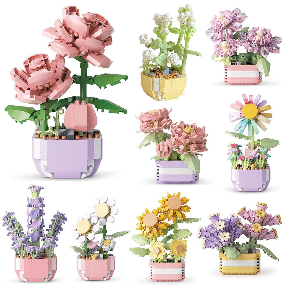 Creative Mini Block Baby Building Blocks Toy Flower Bouquet Block Set Assembly Micro 3d Building Bricks Toys For Kids Girl Gifts