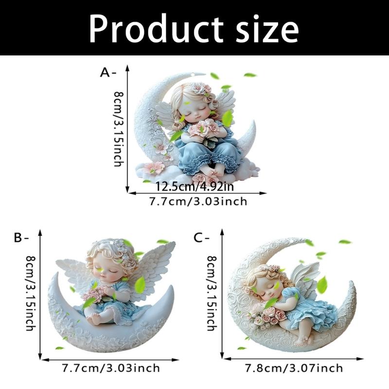 2D Flat Acrylic Angel Baby On Moon Sculpture Hanging Pendant Charm Christmas Tree Ornament Car Interior Decors Gifting