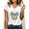 V-Neck Women's Casual Short Sleeve V Neck T-Shirt Graphic Butterfly Floral Print with Moon Stars Spring Summer Top Clothing