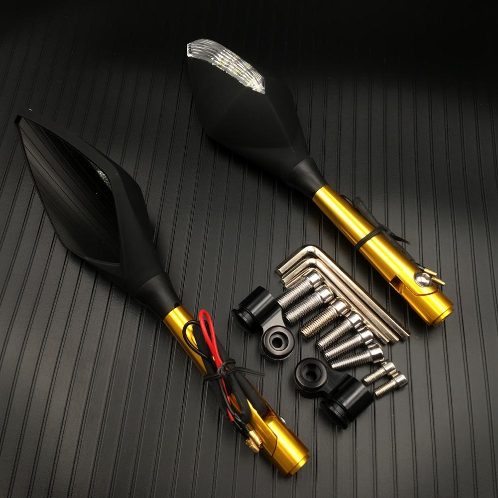 Motorcycle LED Turn Signals Rearview Mirrors For Honda Suzuki Kawasaki Yamaha Ducati BMW Street Scooter Bikes Universal 10mm