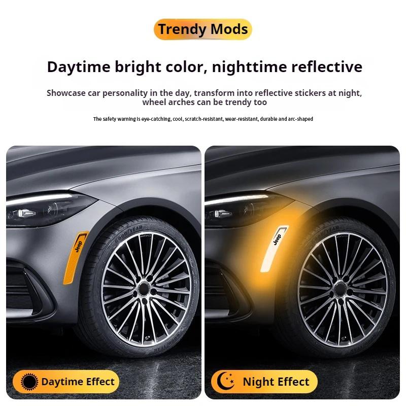 Car Wheel Arch Reflective Sticker Safety Warning Anti Collision For Jeep Wrangler Grand Cherokee Compass Renegade