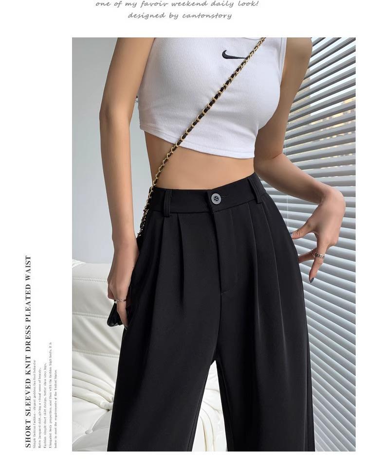 Women's High-Waisted Black Wide-Leg Slimming Pants - Petite, Floor-Length, Casual Fit