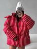 2025 Winter Women's Korean Striped Hooded Cotton-Padded Jacket with Stand-Up Collar.