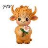 Creative Birthday Gifts for Friends Highland Cow Holding Flower Statue, Cute Resin Animal Figurine, Desk Accessories Women Farmhouse Sculpture