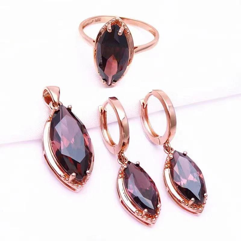 Lehce luxusní červený prsten Jednoduchý design Růžově zlatý Vykládaný Marquise Zásnubní prsteny pro ženy Zirkon jako dárek pro přítelkyni