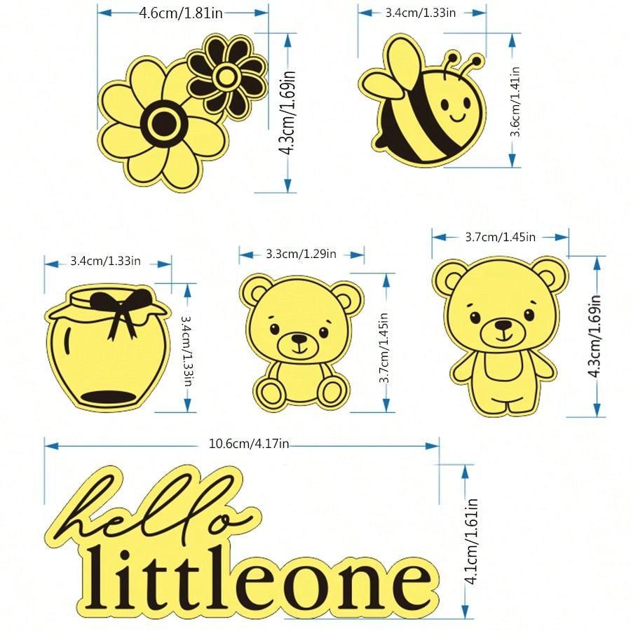 6PCS/Set Hello Littleone Cute Bear cake Topper Gold honeybee Cake Topper for Kids Birthday party cake decoration 1ser