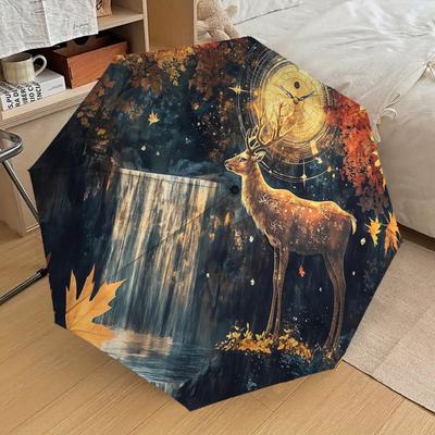1PC Deer Pattern Small Travel Automatic Folding Umbrella, Compact Windproof Umbrella, Automatic Open/Close ,Gift-091528