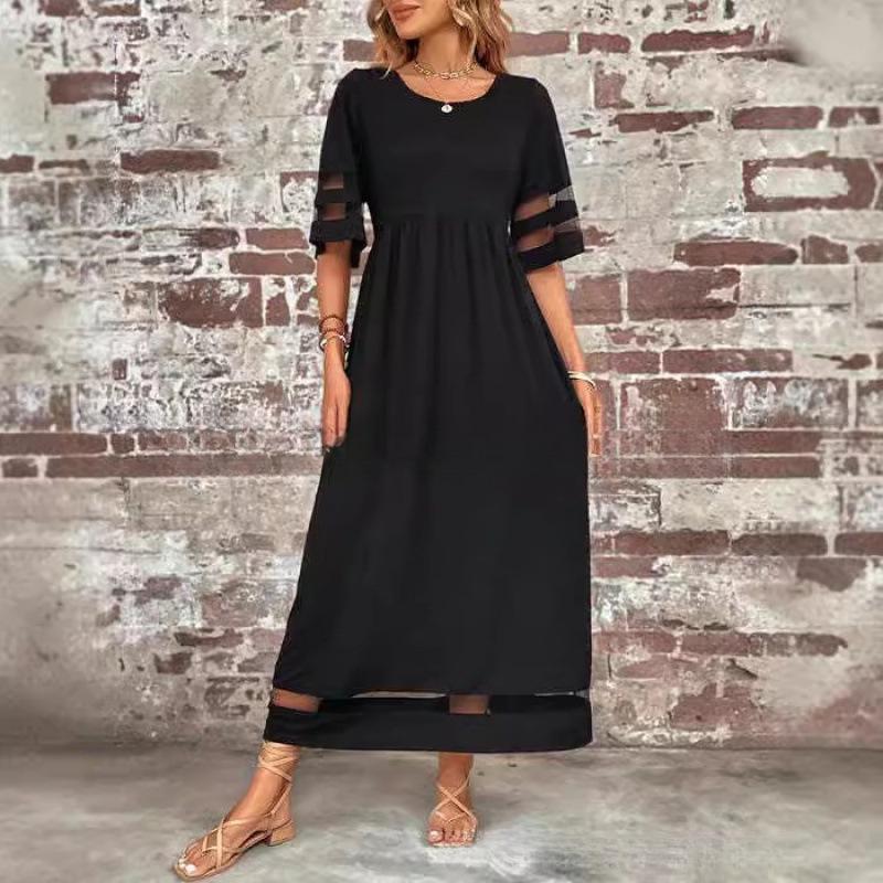 2025 Plus Size Women's Mesh Patchwork Dress with Pockets