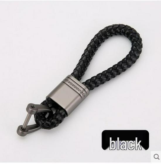 Textured Leather Rope and Gunmetal Keychain with Horseshoe Buckle