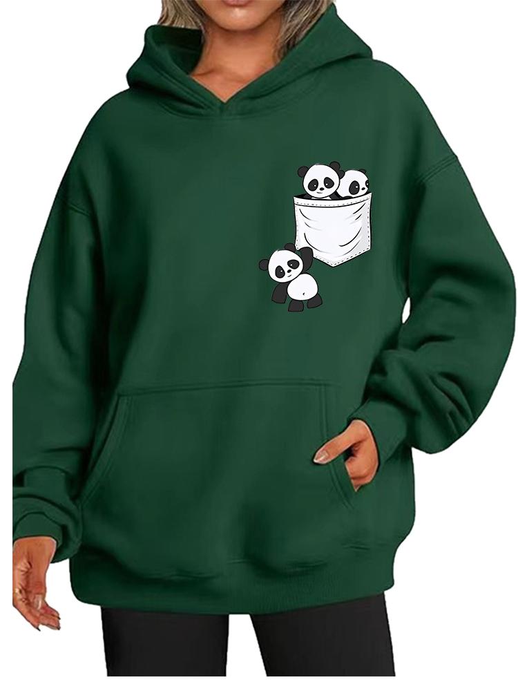 Women's Fall/Winter Warm Panda Printed Oversized Fleece-Lined Hoodie Women's Fashion Hoodie