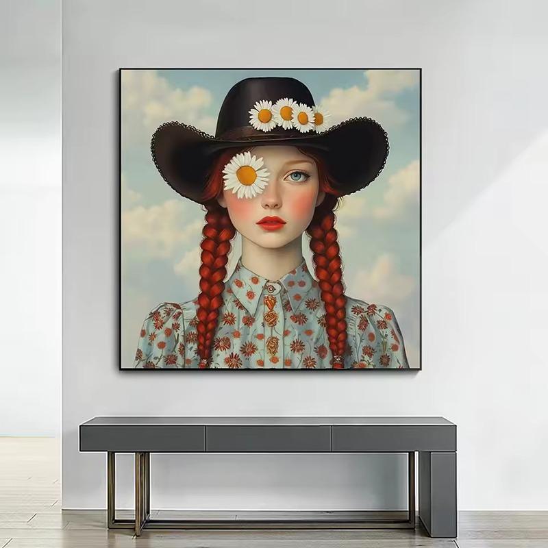 Dreamy Mysterious Girl Aesthetic Art Canvas Painting Surrealism Flowers Girls Posters Prints Morden Room Home Decor Mural