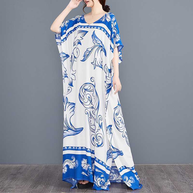 The Real Shot Is In Stock, and the Sunscreen Robe Is Loose and Large Size Flying Edge Beach Cotton and Silk Split-ended Floor Mopping Dress.