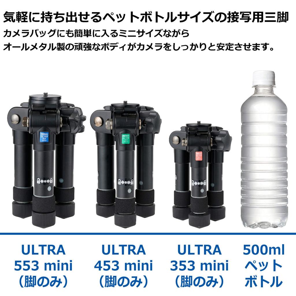 Velbon Ultra 453 Mini AZ Table Mini Tripod 5 53cm Ultra 24mm Leg Aluminum Tabletop (Legs Only), Sections, Approx. Height, Locking, Diameter, Compact,