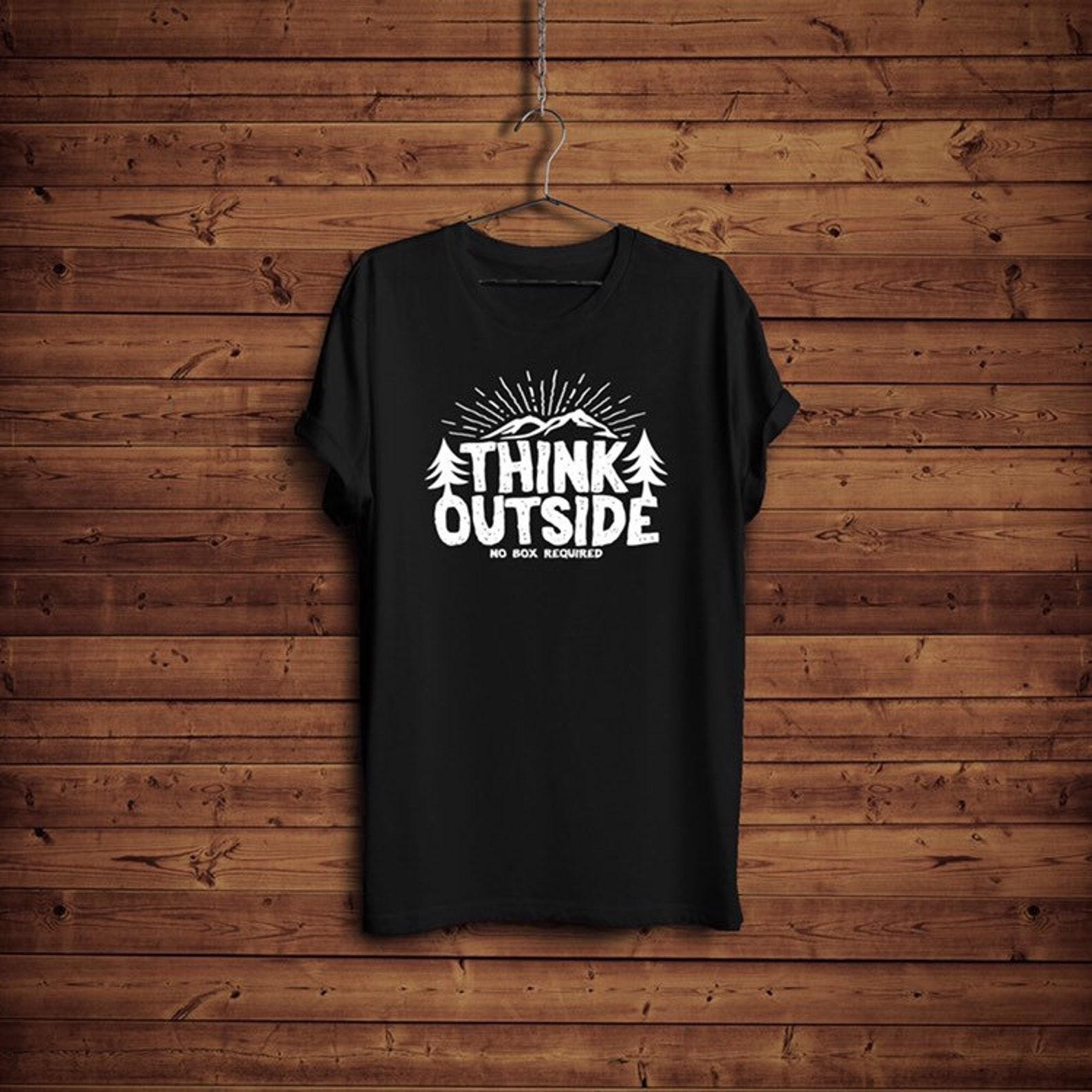 Think Outside No Box Required T-Shirt Funny Camp Lover Gift L