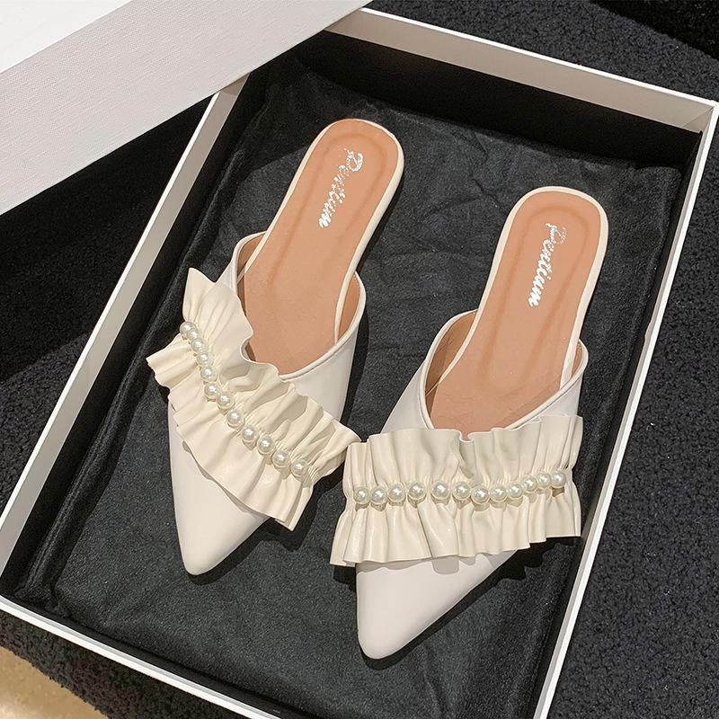 Flat-bottomed bag head half slippers women's shoes summer wear new niche half-support single shoes