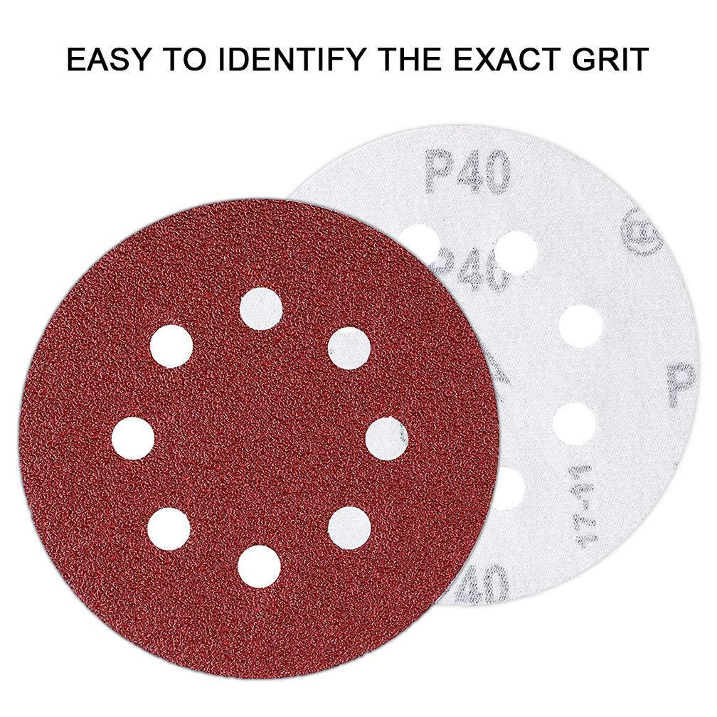 Hot-Selling 5" Aluminum Oxide Sandpaper, 8-Hole, 125mm, Red Backing Sanding Discs Set