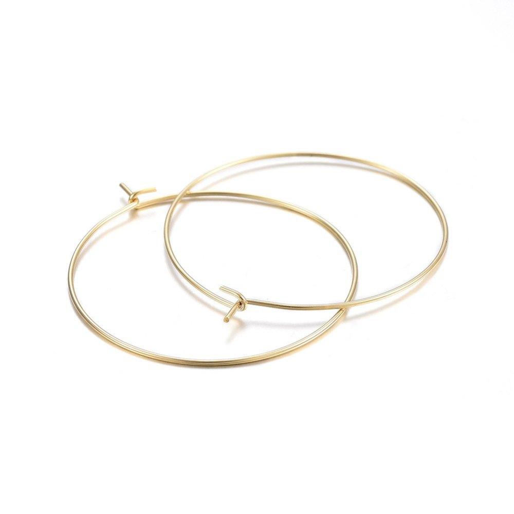 316 Surgical Stainless Steel Hoop Earrings, Ring, Real 18k Gold Plated, 21 Gauge, 35x0.7mm