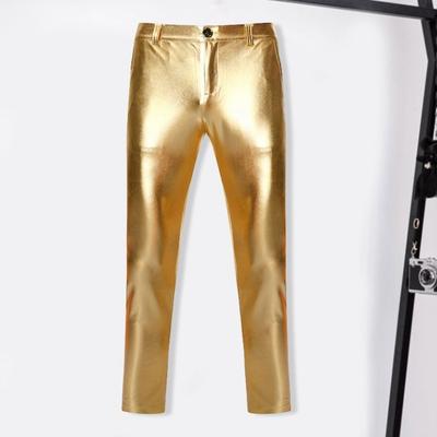 Men Trousers Solid Color Skinny Fit Elastic All-Match Comfortable Fashion Nightclub Party Dance