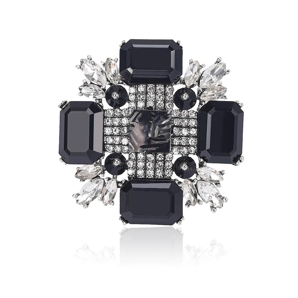 Elegant European-American Alloy Glass Square Brooch: Fashionable Women's Shawl Pin