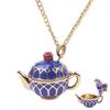 Enamel Teapot Pendant Necklace with Cartoon Design