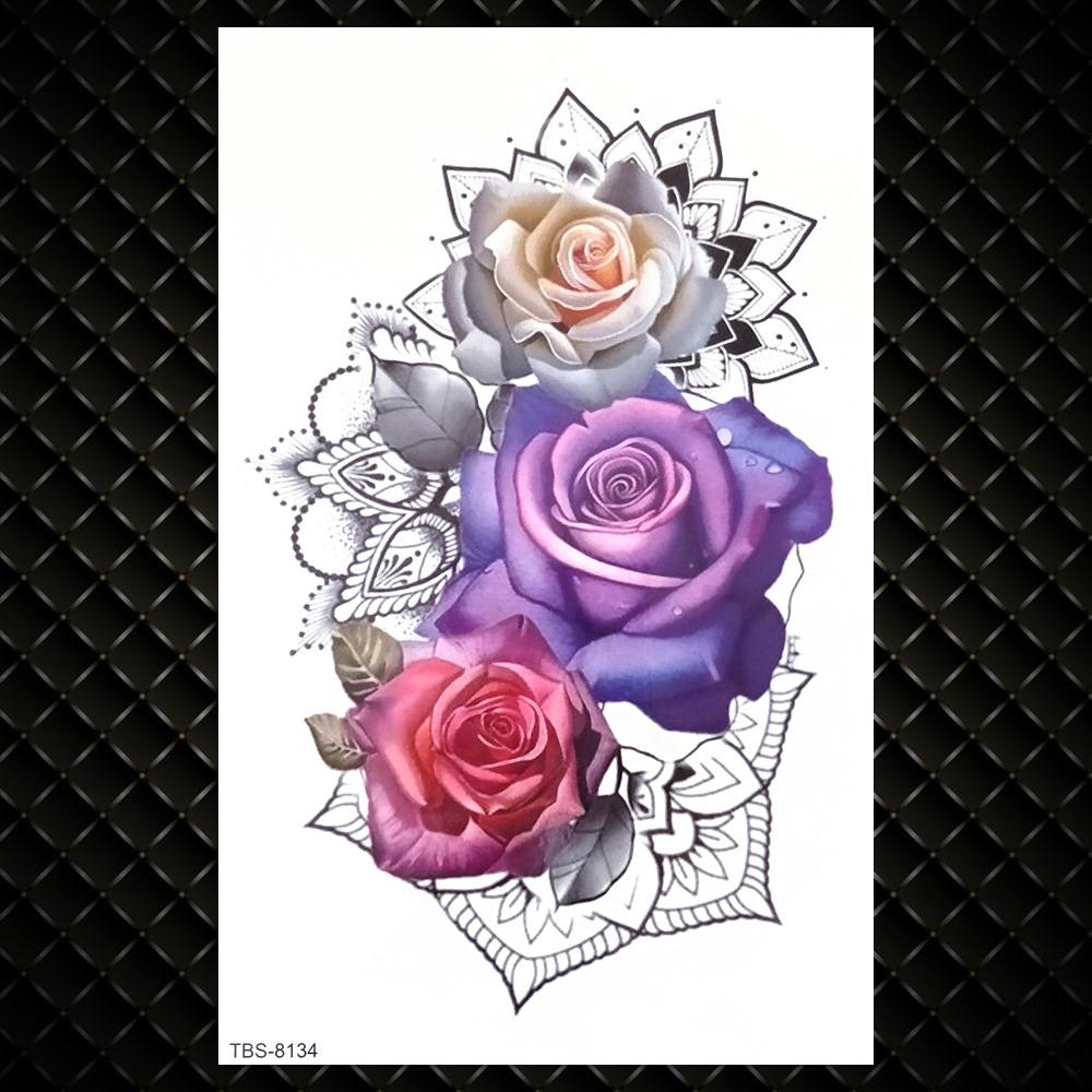 Tatuaje Temporare Colorate cu Lotus Pentru Femei Fete Flori de Trandafir Mehndi Autocolant Tatuaj Iasomie Bujor Tatuaje Impermeabile Artă Corporală Mână