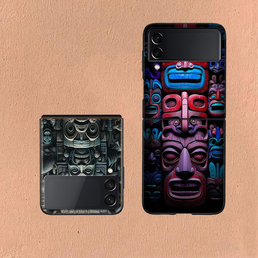 Aztec Maya Stone Coque For Samsung Z Flip7 6 Galaxy Case Shockproof Z Flip5 Z Flip3 4 5G Hard Cover Phone TPU PC Hard Funda