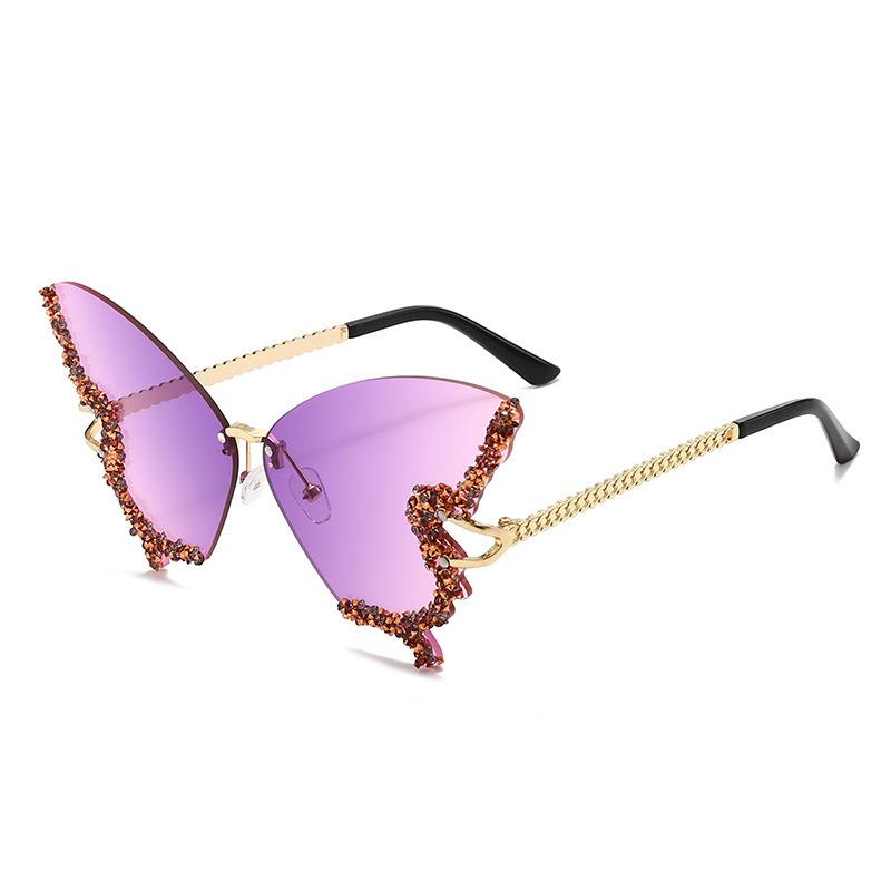 Butterfly Shaped Frameless Sunglasses for Women with Rhinestone Decoration Oversized Unique Design Fashion Eyewear UV Protection